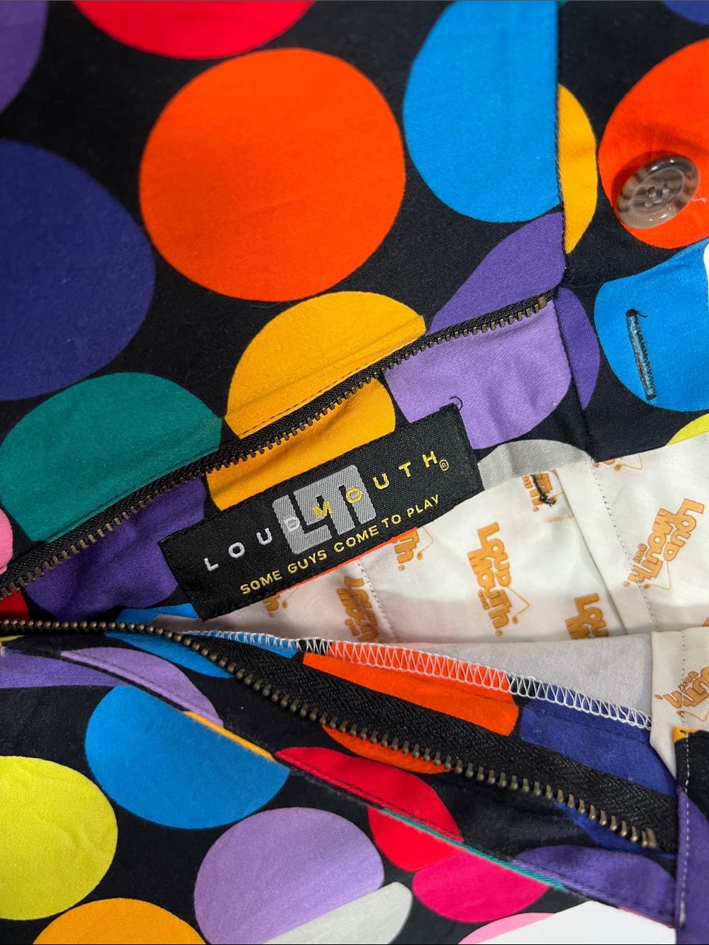 Loudmouth Golf Pants Disco Balls Cotton Multicolor Polkadots 36x34 - Picture 2 of 6